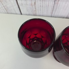 Vintage Ruby Red Drinking Glasses Set of 2 Georgian Honeycomb 5in Kitchen Decor
