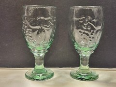 Vintage Libby Orchard Fruit Green Tint Water Goblets 7” Set of 2