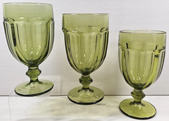 3) Libbey Gibraltar Olive Iced Tea Glasses Set Duratuff Panel Drink Stemware Lot