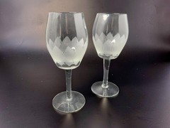 Vintage Toscany Crystal Wine Glasses, Hand-Blown Frosted Etched Leaf Pattern