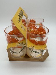 Vintage Set of 4 Orange Juice Glasses In Card Board Bartlett-Collins Tote