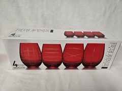 4 Fifth Avenue Ltd Crystal Stemless Red Etched Goblets Barware Glasses NiB
