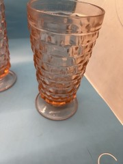 Set Of 4 Pink Peach Indiana Glass Whitehall Pattern Footed Ice Tea Glasses