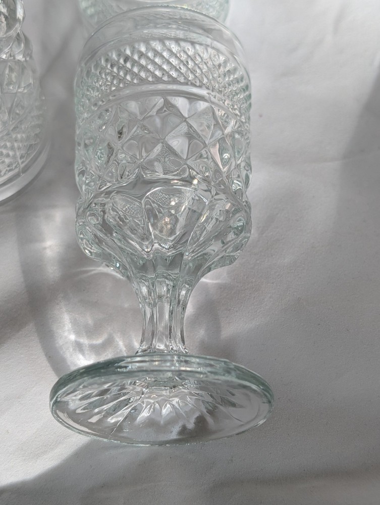 Vintage Anchor Hocking Wexford Waffle Pressed Glass Wine Glasses. Set of Four.