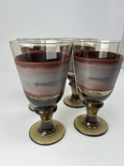 4 Vintage Libbey Glass Nova Brown Burgundy 7”Goblets Tall Drinking Glasses 14Oz.