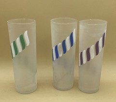 Set Of 8 Vintage Libbey Frosted Candy Stripe Collins Glasses MCM IOB