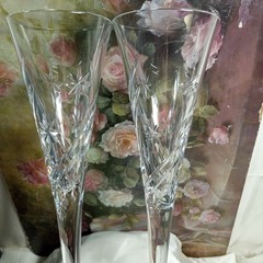 Rare NIB~PAIR Waterford Crystal *Wishes* Toasting Flutes, *Achievement* 139906