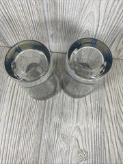 Vintage RARE MCM Culver Silver and blue high ball barware glasses set of 7