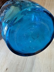 Antique Victorian Era Blue Glass Painted Floral Juice/Lemonade Set 4 Glasses