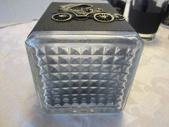 Vintage MCM Bar glass Whiskey tumblers decanter set 7 Pc w/ vinyl cozies 1960’s