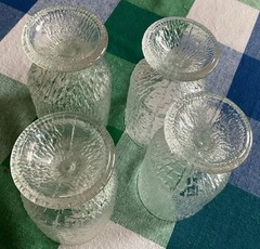 Set 4 Vintage Indiana Glass Crystal Ice Tree Bark Footed Water Highball Goblet