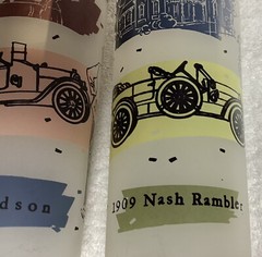 VTG Frosted Antique Cars Drinking Glasses-Set of 4-UNIQUE