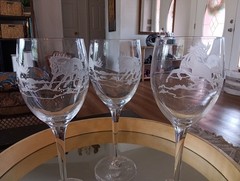 Set 3 Lorraine Coyoe Signed Wine Glasses Wild Horses Etched Retired