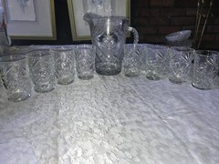 Set of 9 ANCHOR HOCKING Early American Prescut EAPC 10oz Rocks TUMBLER & PITCHER