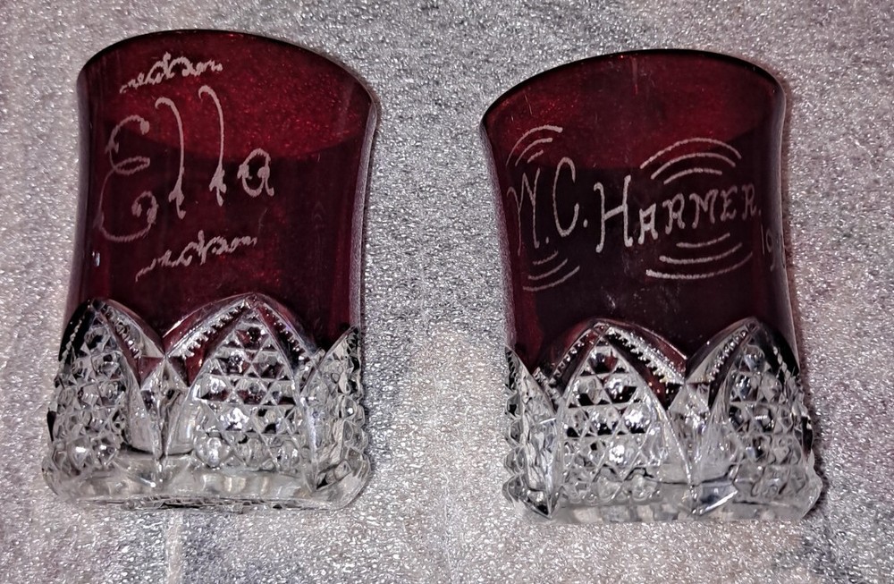 Antique Ruby Red Flash Glass Louisiana PirchExpo 1904 Souvenir Glasses
