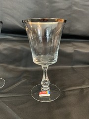 8 – VINTAGE SHEFFIELD BY FOSTORIA DRINKING/WATER GLASSES. 6 3/4” – Silver Rim