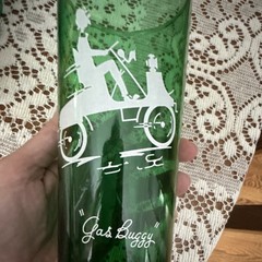 Set of 3 Green Glass Tumbler Glasses, White Decorated Design Drinking Tumblers