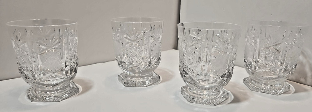 Vtg Bohemian Traunkristall Belvedere Cut Crystal Glasses Set of 4 3.75″ Tall