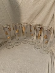 Libbey Mid Century Golden Foliage 8″ Pilsner Glasses Set of 6
