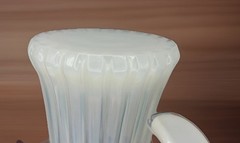 Vintage Fostoria Heirloom Opalescent White Ribbed Pitcher Vase 10” Glows