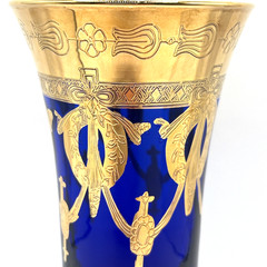 Vintage Interglass Italy Crystal Champagne Flute 24K Gold Trim Cobalt Blue – 1