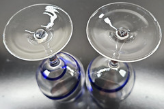 (2) Pier 1 Swirline Cobalt Water Goblets Set Elegant Blue Swirl Stemware Bar Lot