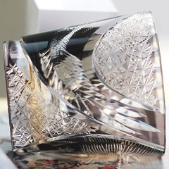 Premium Edo Kiriko Crystal Whiskey Tumbler Hand-Carved Black Dragon Rocks Glass
