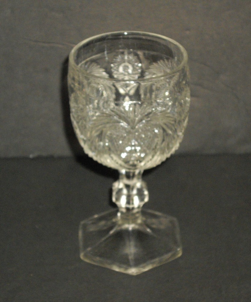 Vintage Pressed Glass Cordial with Heart Design & Hexagon Foot