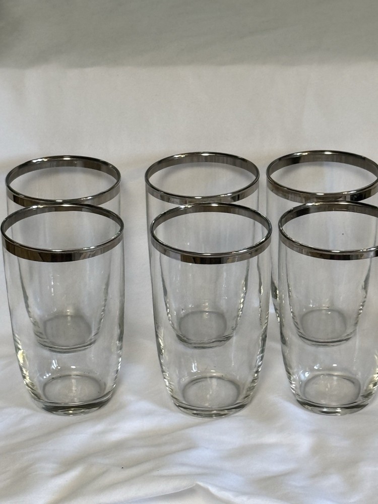 Dorothy Thorpe Vintage Silver Rim Lowball Cocktail “MADMEN “Bar Glasses (6)