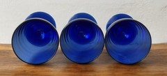3 Cobalt Blue Glass Goblets Wine Iced Tea Water Glasses Clear Ball Stemware