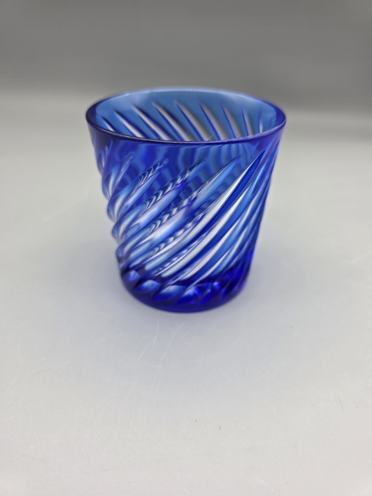 Cristal d’Arques Cobalt Blue Swirl Cut Glass Lowball Glass