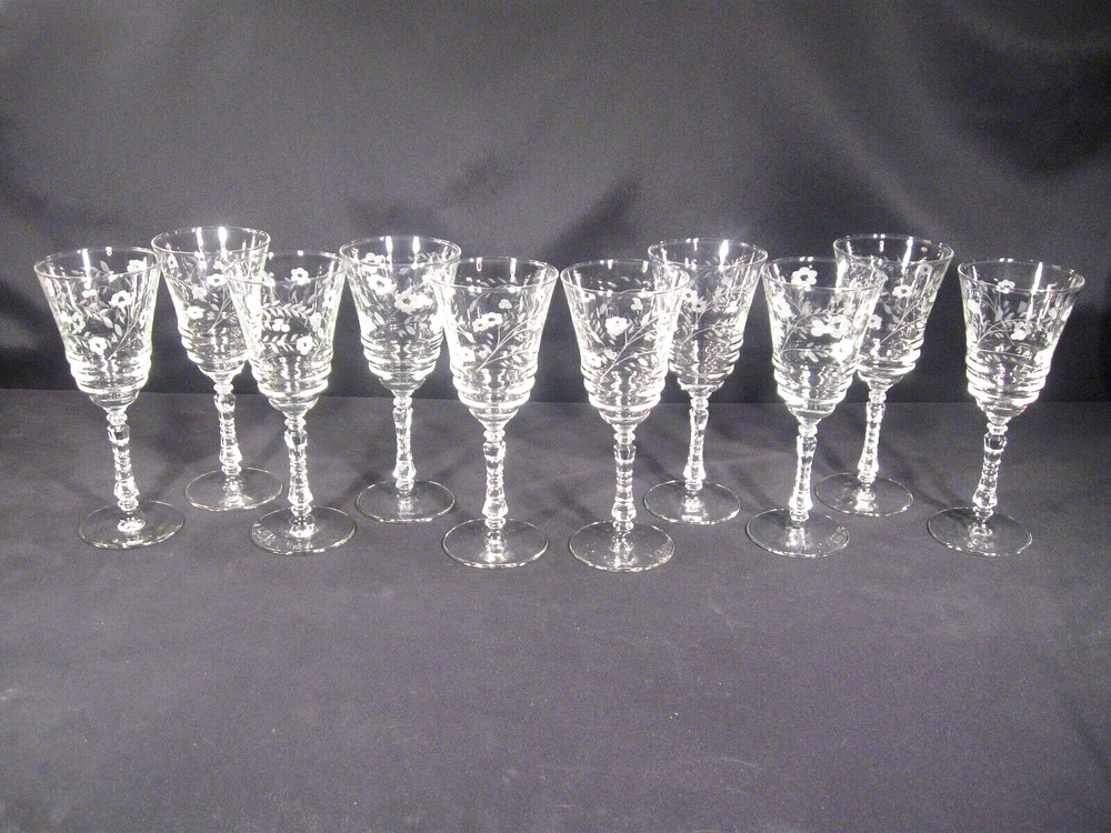 Rock Sharpe Halifax pattern 3900 stem 3005 Gray Cut Floral Water Group of 10