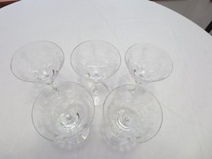 5 Tiffin Franciscan PERSIAN PHEASANT Champagne Sherbet Glasses Etched Birds