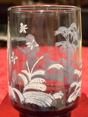 Retro Vintage 1970s Libbey Mary Gregory Slate Blue 8pc Set Ex Cond 4.75” Signed