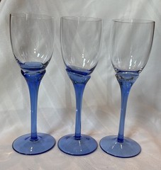 Translucent Cobalt, Blue Stemmed Wine glasses 9 In H. Elegant! Set Of 3