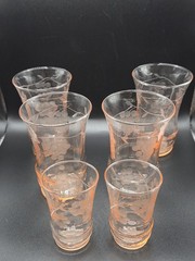 Set Of Six Beautiful Vintage Pink MacBeth-Evans Tumblers 4 Juice/2 Small Juice