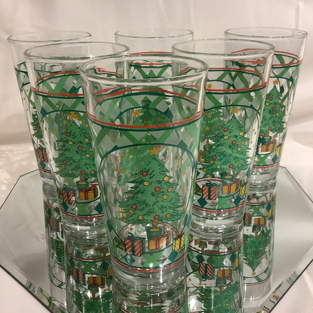 KIG Indonesia 6” Glass Tumbler Christmas Tree Lattice Design – Set of 6