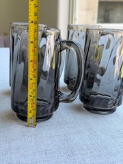Set of 4 Vintage Libbey Smoke Gray Optic Swirl Beer Mugs Heavy Glass 5.5″