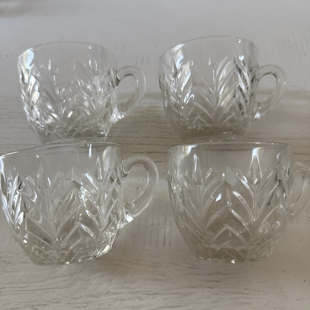 Jeannette Glass Co ~ FEATHER CLEAR PUNCH CUPS – 1950’S – 5 OZ – Set of 4