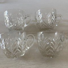 Jeannette Glass Co ~ FEATHER CLEAR PUNCH CUPS – 1950’S – 5 OZ – Set of 4