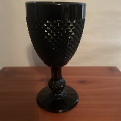Black Amethyst Glass (Possibly Libbey) Goblet Diamond Point Texture Pattern