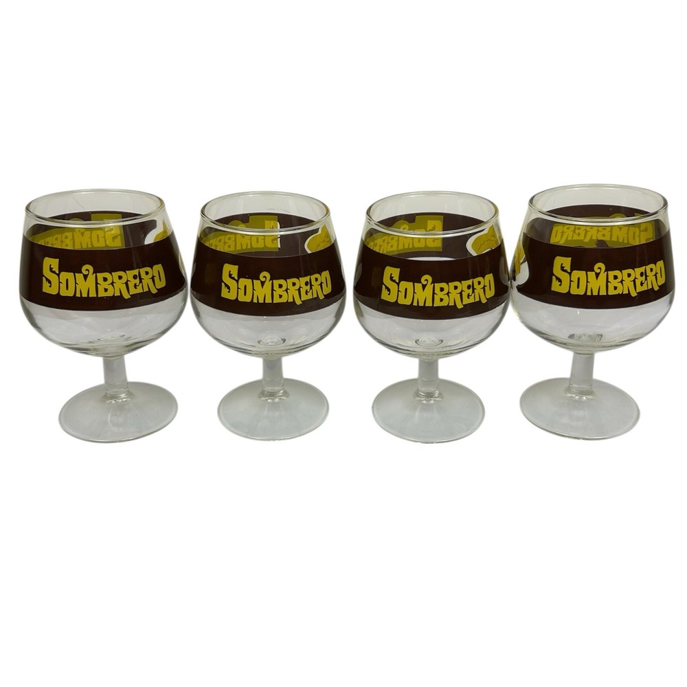 4 Vintage Sombrero Cocktail Glasses Mexican Barware Footed 10 Oz. Cinco de Mayo