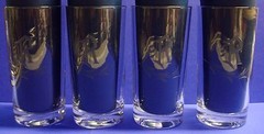 Monogram R MCM Cut Etched 4 Highball Glasses Block Script Vintage Vine Ivy Vtg