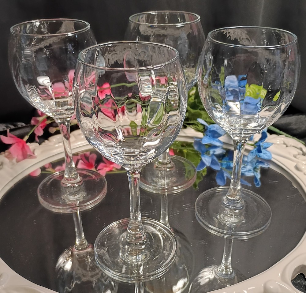 4 Optic Rib Clear Crystal Round Wine Glasses Goblets Hocks Set
