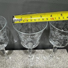 3 Vtg Etched Crystal Water Goblet Wine Glasses 7.8” Floral Leaves Elegant EUC!