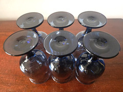 6 Pfaltzgraff Yorktowne Dark Blue Navy Stemmed Glasses 8 oz Water Wine Goblets