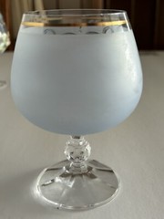 2 Vintage Gold Trim 3D Raised Flowers Wine Glasses 4 3/4″ Pale Blue FF