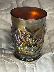 Dugan Heavy Iris Carnival glass tumbler VTG Marigold A0156