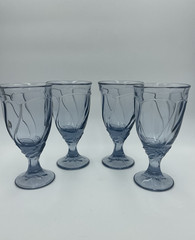 Noritake Sweet Swirl Iced Tea Glasses Stemmed Tumblers Light Blue Set of 4