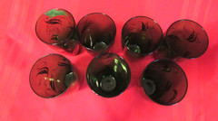 7 Vintage Anchor Hocking Forest Green w/gold leaf scroll Iced tea glass 6″x3″